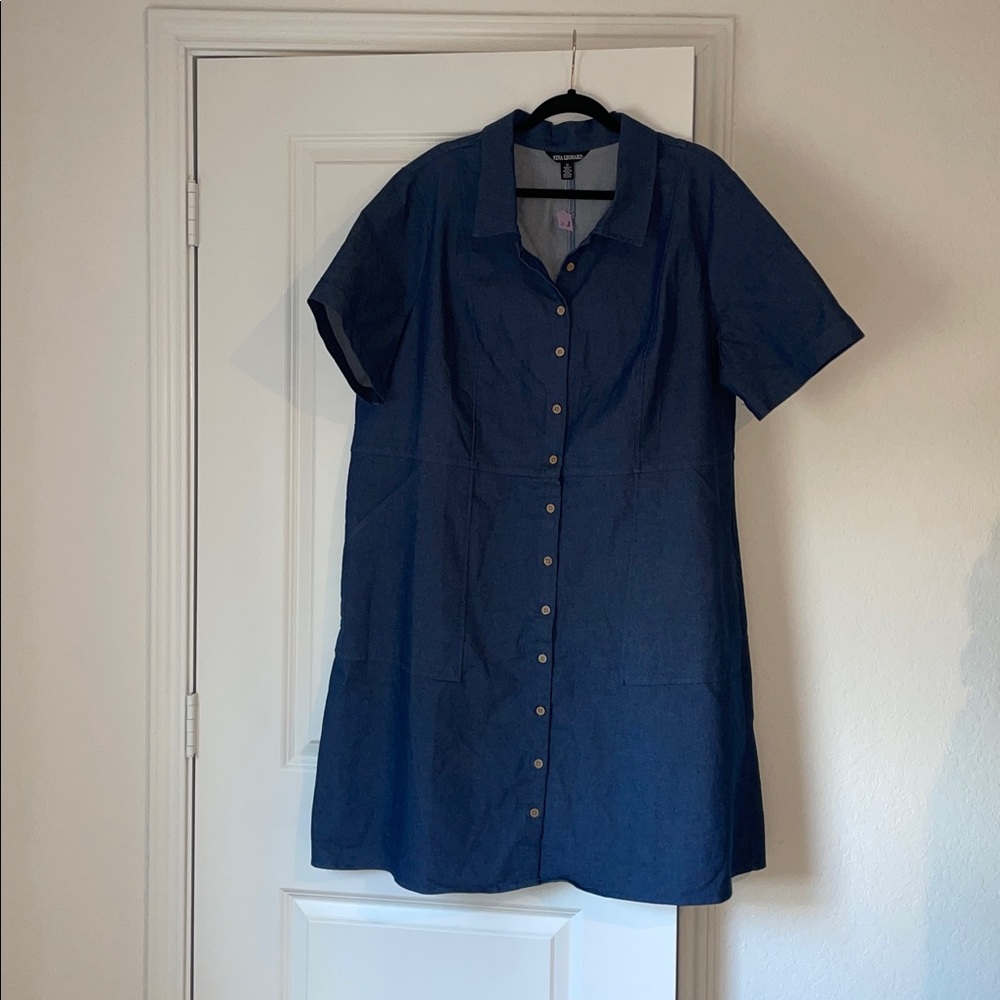 Nina Leonard Denim Plus Size Shirt Dress